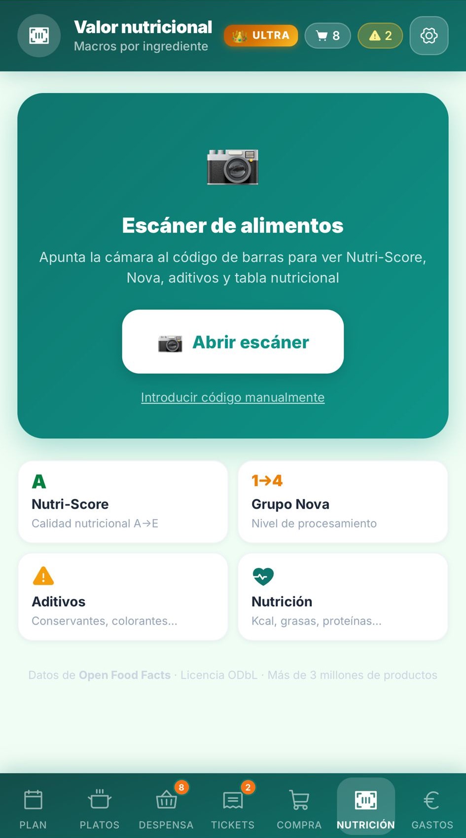 Escáner nutricional